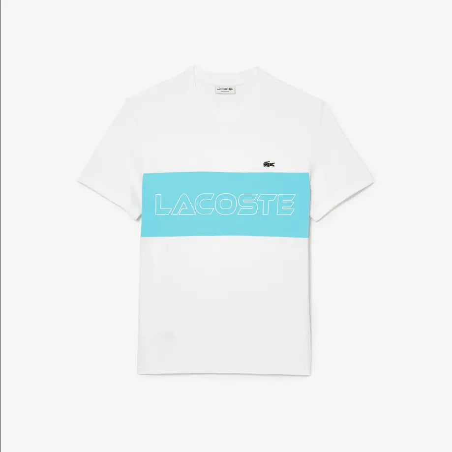 Lacoste Men's Regular Fit Printed Colorblock T-Shirt - White / Turquoise ri6 - BLVD