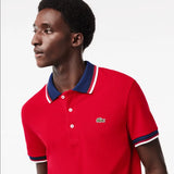 Lacoste Men's Regular Fit Stretch Cotton Piqué Contrast Collar Polo - Red / Navy Blue - BLVD