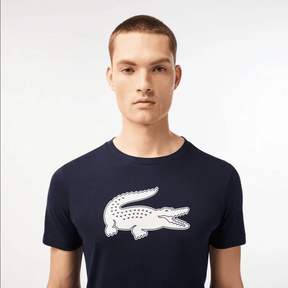 Men's Lacoste SPORT 3D Print Crocodile Breathable Jersey T-shirt - Navy White 525 - BLVD