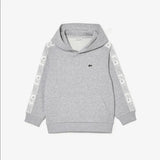 Lacoste Kids' Fleece Cotton Hoodie - Grey White - BLVD
