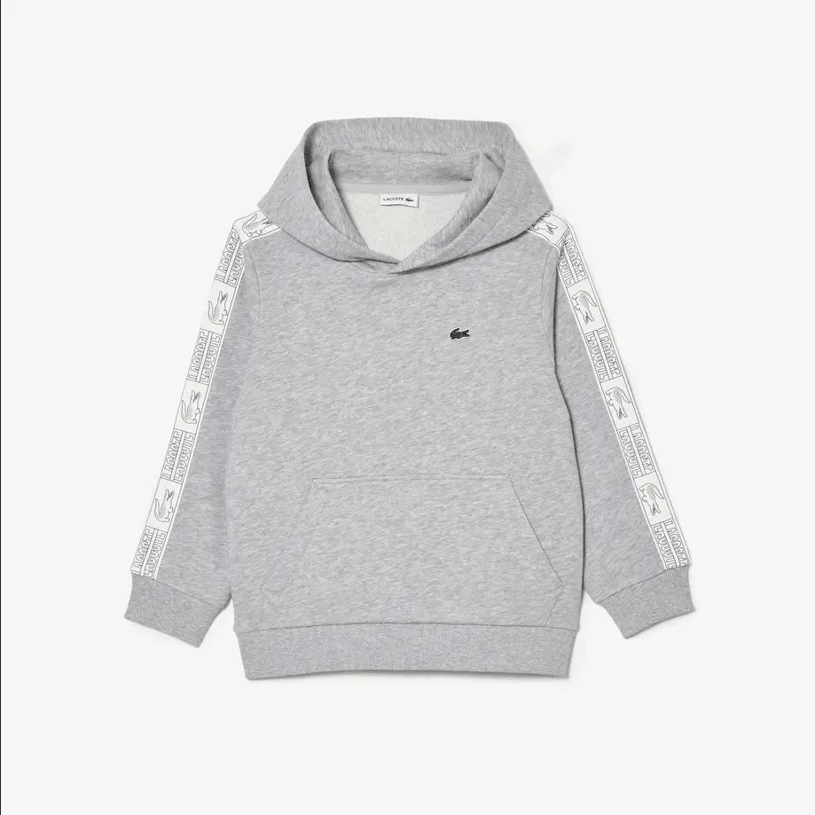 Lacoste Kids' Fleece Cotton Hoodie - Grey White - BLVD