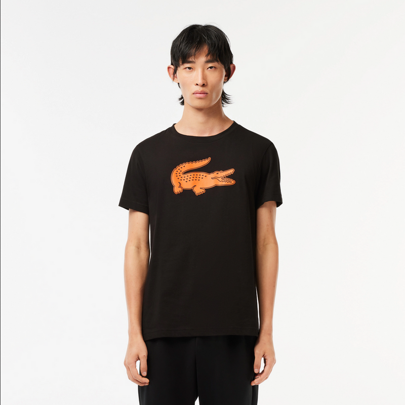 Lacoste Men's SPORT 3D Print Croc Jersey T-Shirt - Black / Orange - QXI
