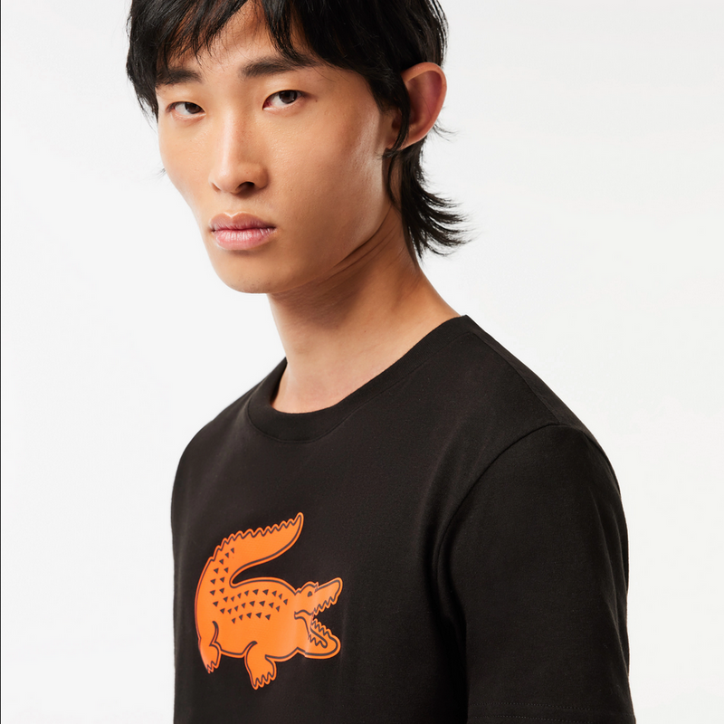 Lacoste Men's SPORT 3D Print Croc Jersey T-Shirt - Black / Orange - QXI