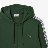 Lacoste Men’s Classic Fit Branded Stripes Zip-Up Hoodie  - Green Smi