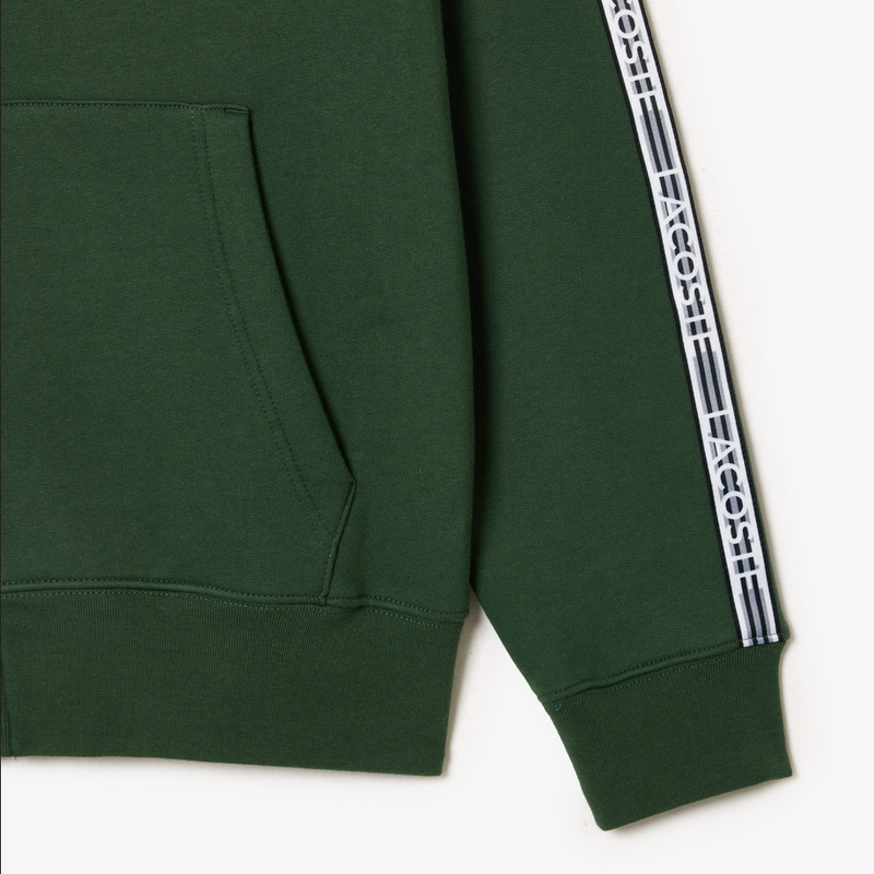 Lacoste Men’s Classic Fit Branded Stripes Zip-Up Hoodie  - Green Smi