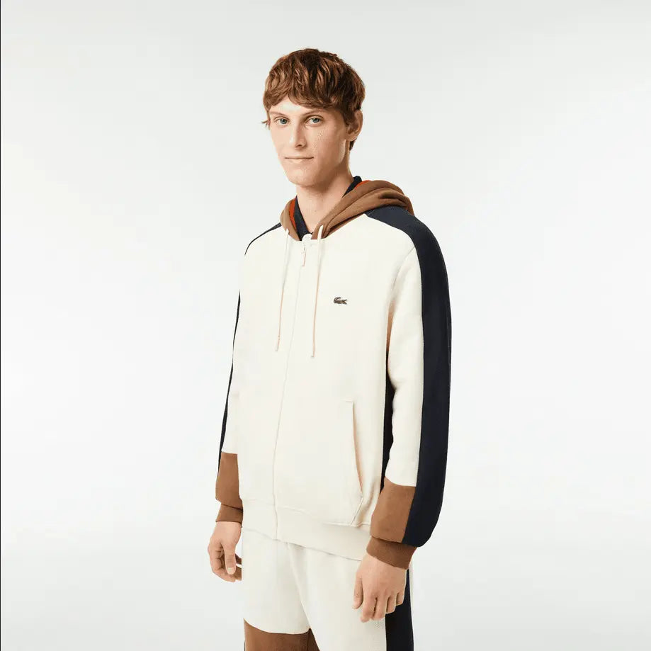Lacoste Men's Colorblock Zip-Up Hoodie & Jogger Set - White Brown Navy RI2 - BLVD