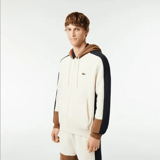 Lacoste Men's Colorblock Zip-Up Hoodie & Jogger Set - White Brown Navy RI2 - BLVD