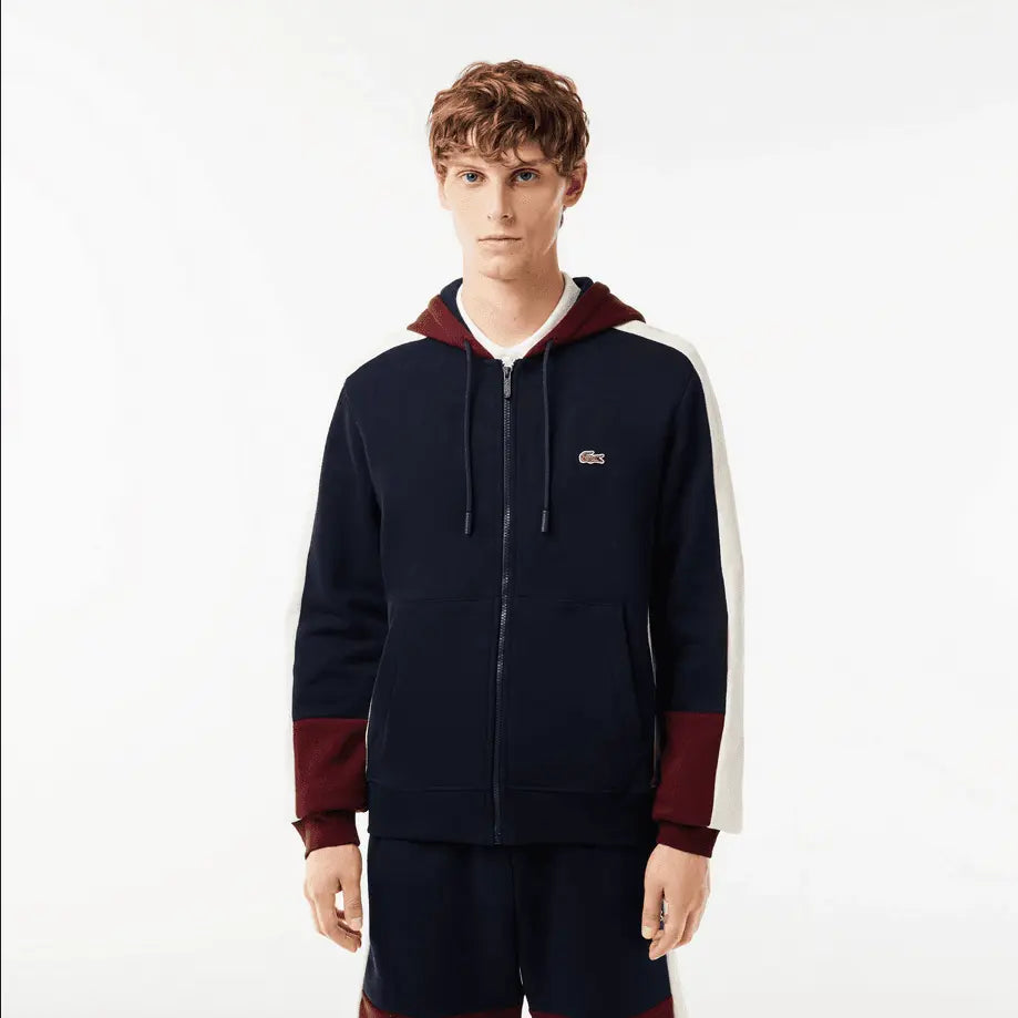 Lacoste Men's Colorblock Zip-Up Hoodie & Jogger Set - Navy Maroon White PIG - BLVD