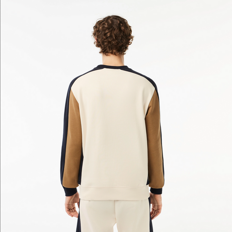 Lacoste Brushed Fleece Colourblock Sweatshirt - White Brown Navy Blue RI2