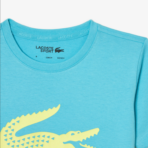 Lacoste Kids' SPORT Oversized Croc T-Shirt - Blue / Flashy Yellow NWI