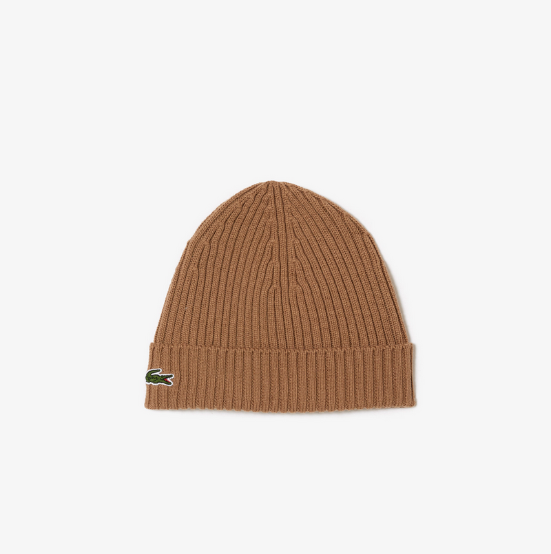 Lacoste Men's Ribbed Wool Beanie - Brown SIX