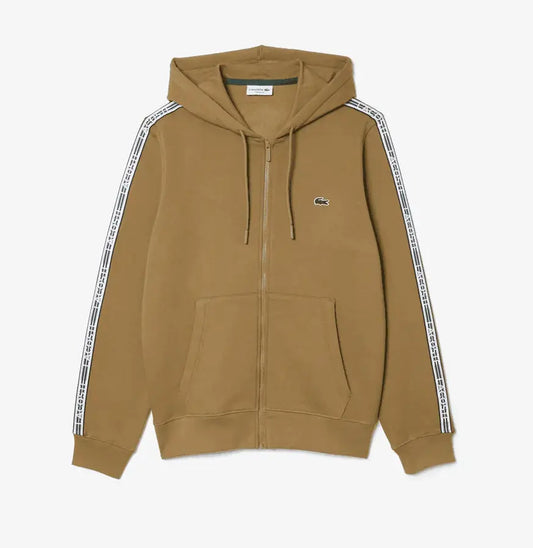 Lacoste Men’s Classic Fit Branded Stripes Zip-Up Hoodie - Brown Six - BLVD