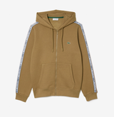 Lacoste Men’s Classic Fit Branded Stripes Zip-Up Hoodie  - Brown Six