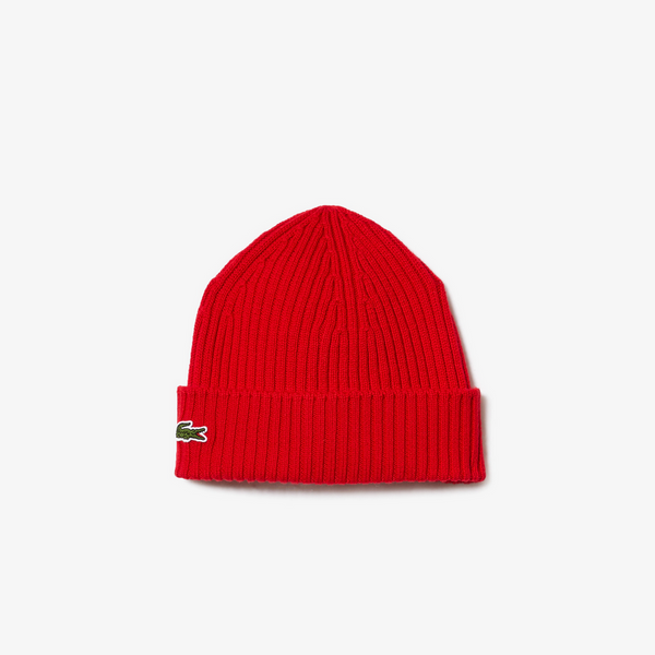 Lacoste Men's Ribbed Wool Beanie - Red 240
