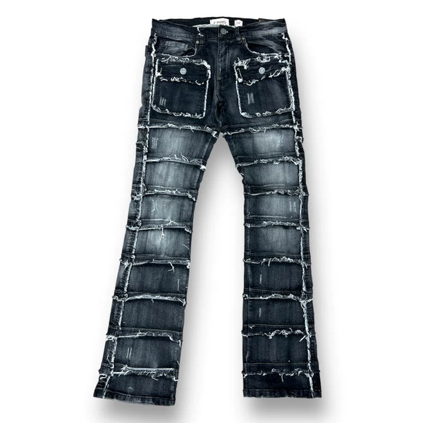 Fwrd Patchwork Men True Stacked Denim Jeans - Wash Black