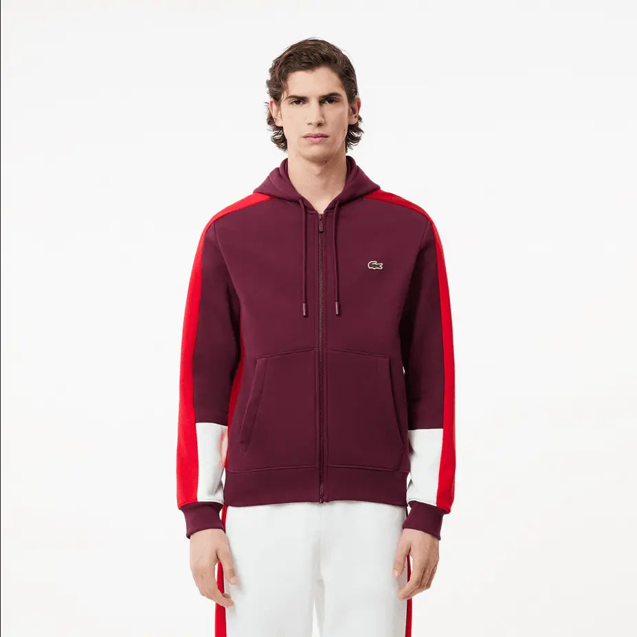 Lacoste Men's Colorblock Zip-Up Hoodie & Jogger Set - Bordeaux Red White - BLVD