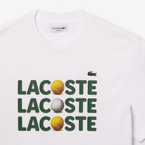 Lacoste  Men's Heavy Cotton Tennis Ball Print T-Shirt - White 001