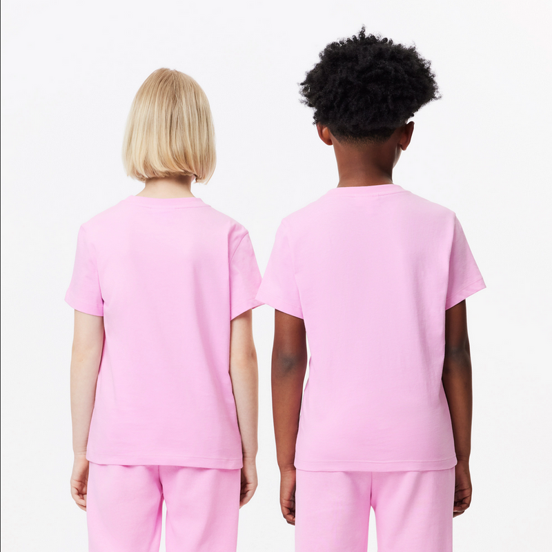 Lacoste Kids' Bright Croc Print Cotton T-Shirt  - Pink IU9