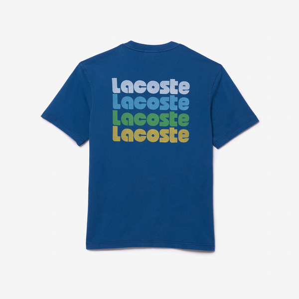 Lacoste Men's Washed Effect Printed  T-Shirt & Shorts Set - Blue HBM