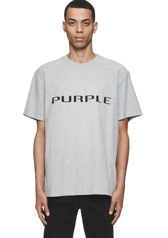 Purple Brand Wordmark T-Shirt - Heather Grey - P104-JWHG324