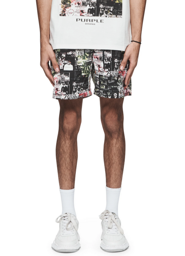 Purple Brand The News All Around Shorts - All Over Print - P504-PNBB324