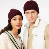 Lacoste Men's Ribbed Wool Beanie - Bordeaux Dark BZD - BLVD