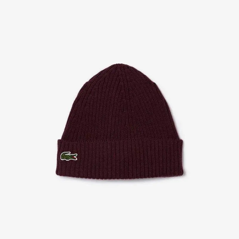 Lacoste Men's Ribbed Wool Beanie - Bordeaux Dark BZD - BLVD