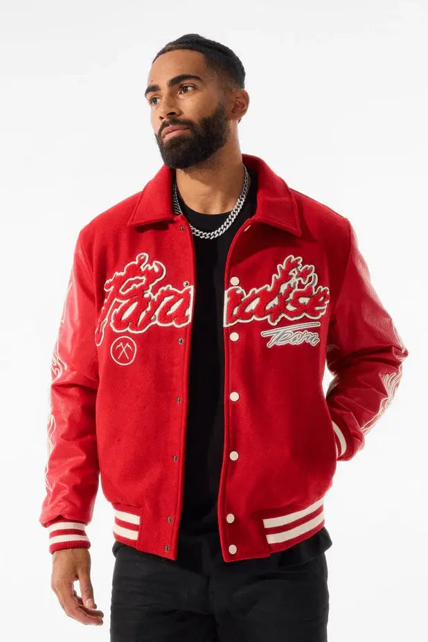 Jordan Craig Paradise Tour Varsity Men Jacket (Red) - BLVD