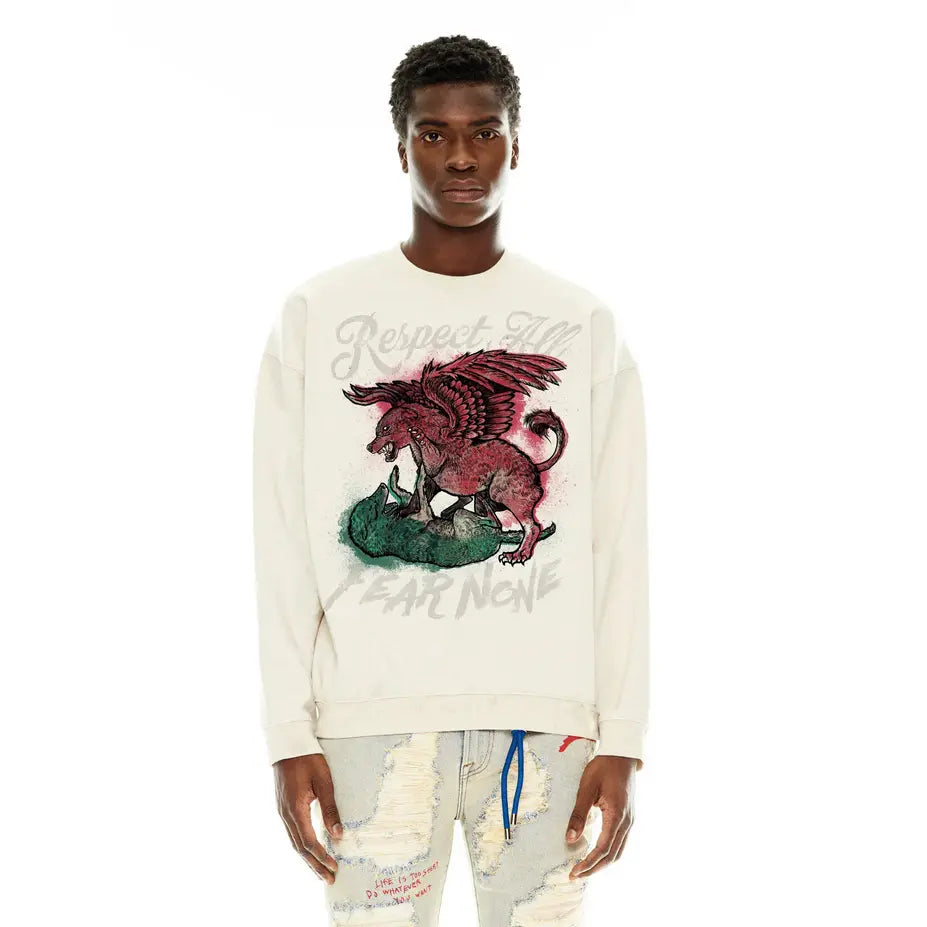 Cult Of Individuality -  Crew Neck Fleece "Respect All" in Winter White - BLVD