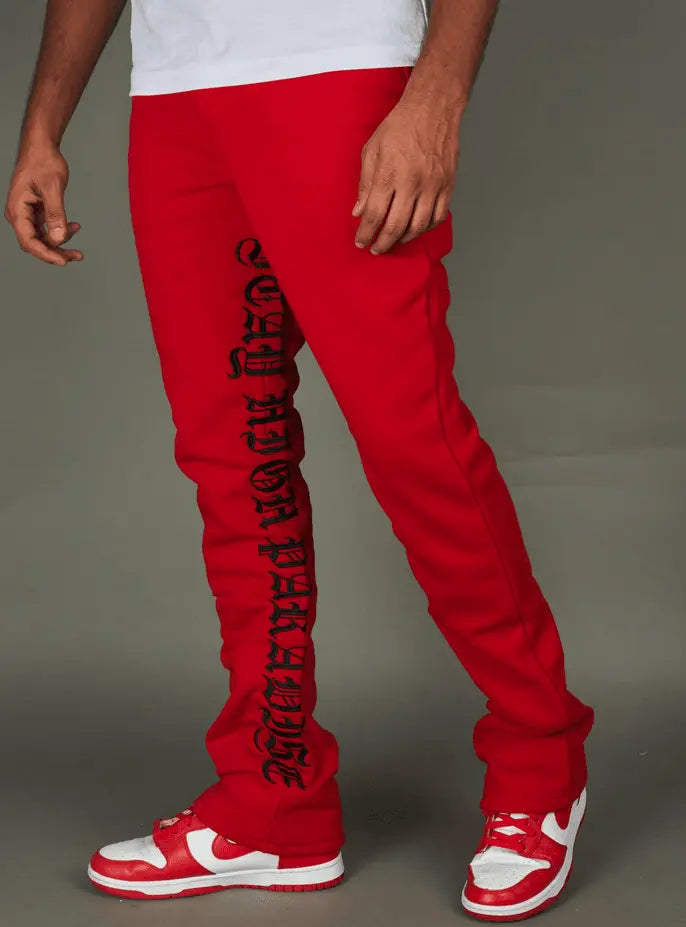 Rebel Minds - Stay High Flc Stacked Sweatpants - Red - BLVD