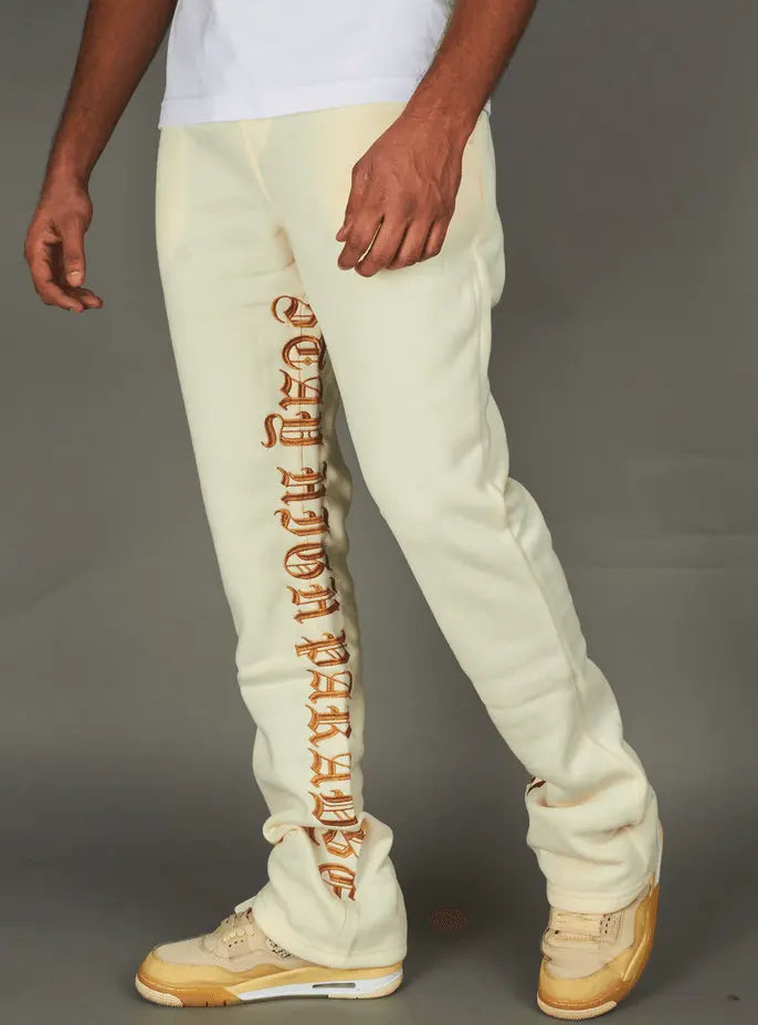 Rebel Minds - Stay High Flc Stacked Sweatpants - Cream - BLVD