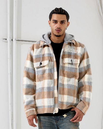 Jordan Craig - SYIP Hooded Flannel Shacket - Khaki Jordan Craig