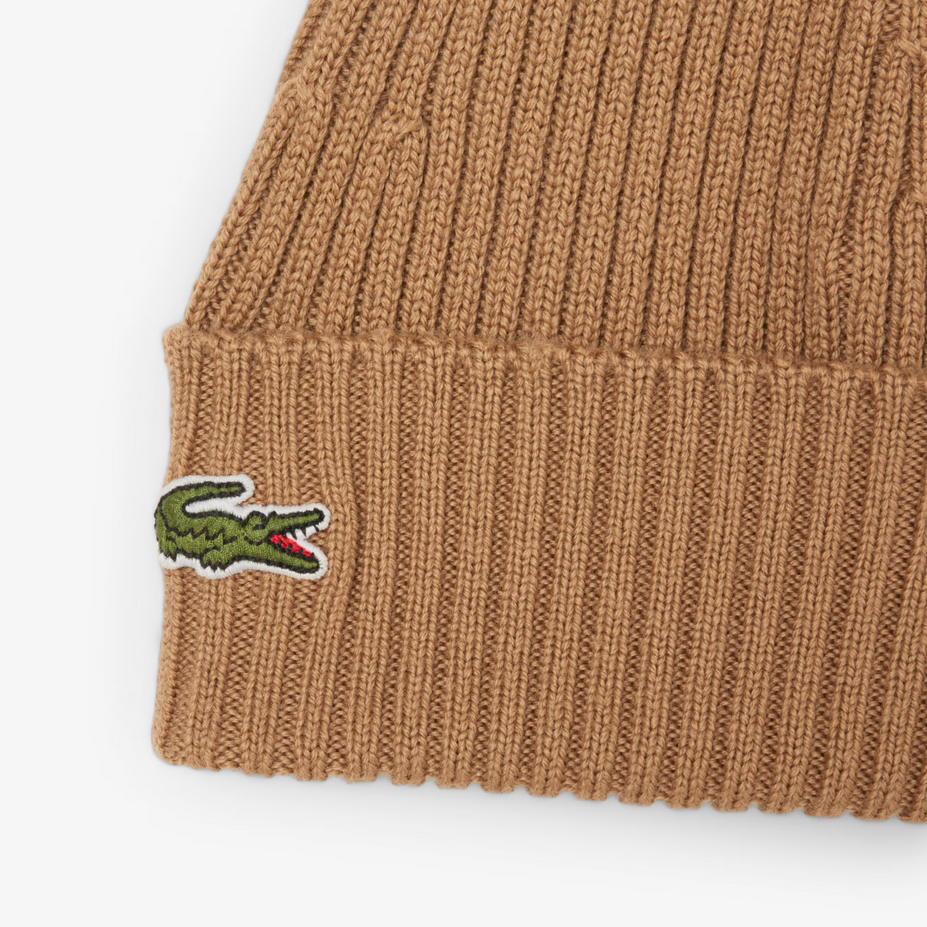 Lacoste Men's Ribbed Wool Beanie - Brown DPC Lacoste