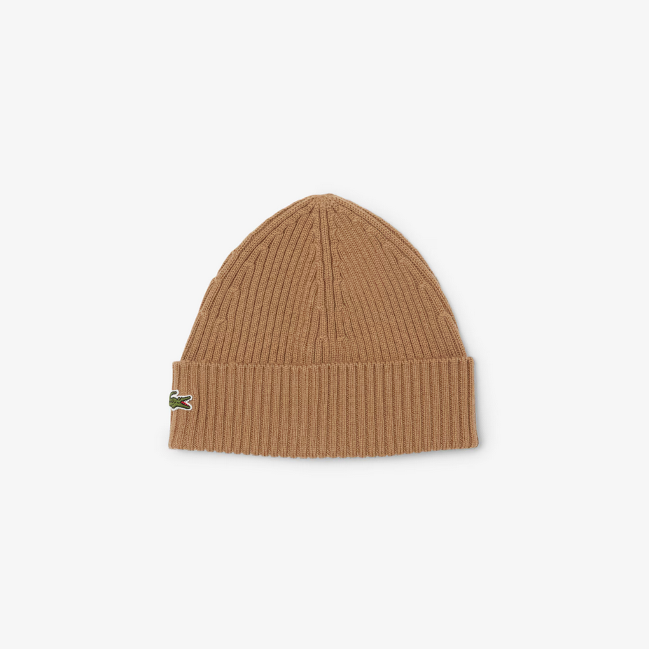 Lacoste Men's Ribbed Wool Beanie - Brown DPC Lacoste