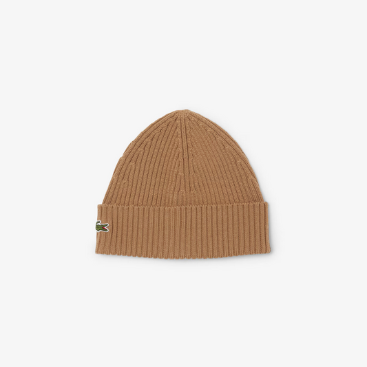 Lacoste Men's Ribbed Wool Beanie - Brown DPC