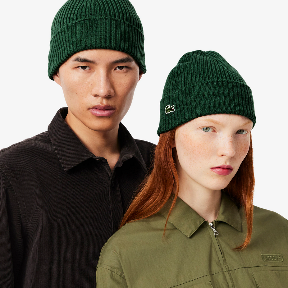 Lacoste Men's Ribbed Wool Beanie - Pine Green 132 Lacoste