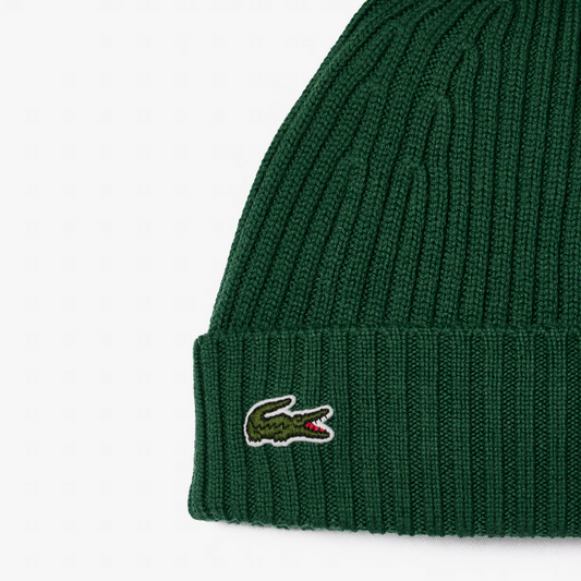 Lacoste Men's Ribbed Wool Beanie - Pine Green 132