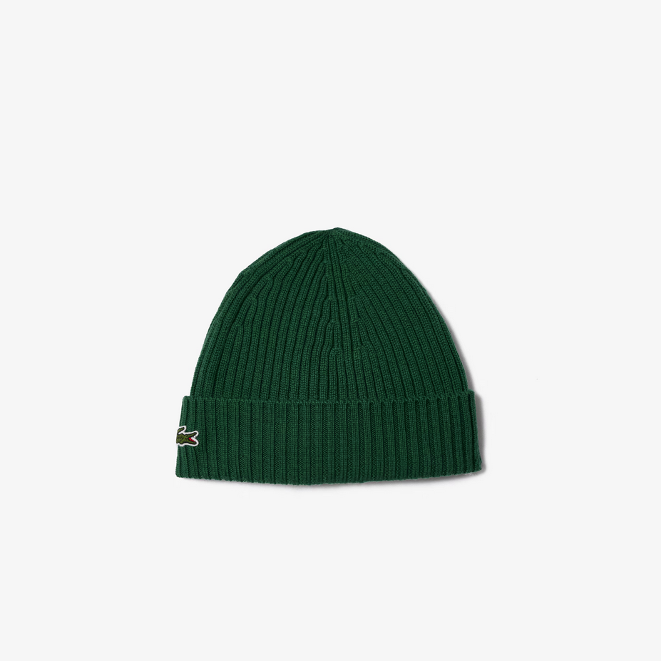 Lacoste Men's Ribbed Wool Beanie - Pine Green 132 Lacoste