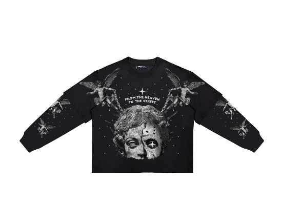 Roku - From Heaven To The Street Boxy Layered Long Sleeve Tee - Black
