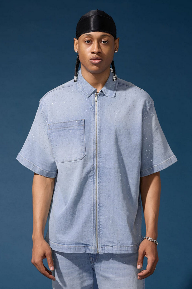 Jordan Craig - Radiant Denim Zip Up Shirt - Ice Blue