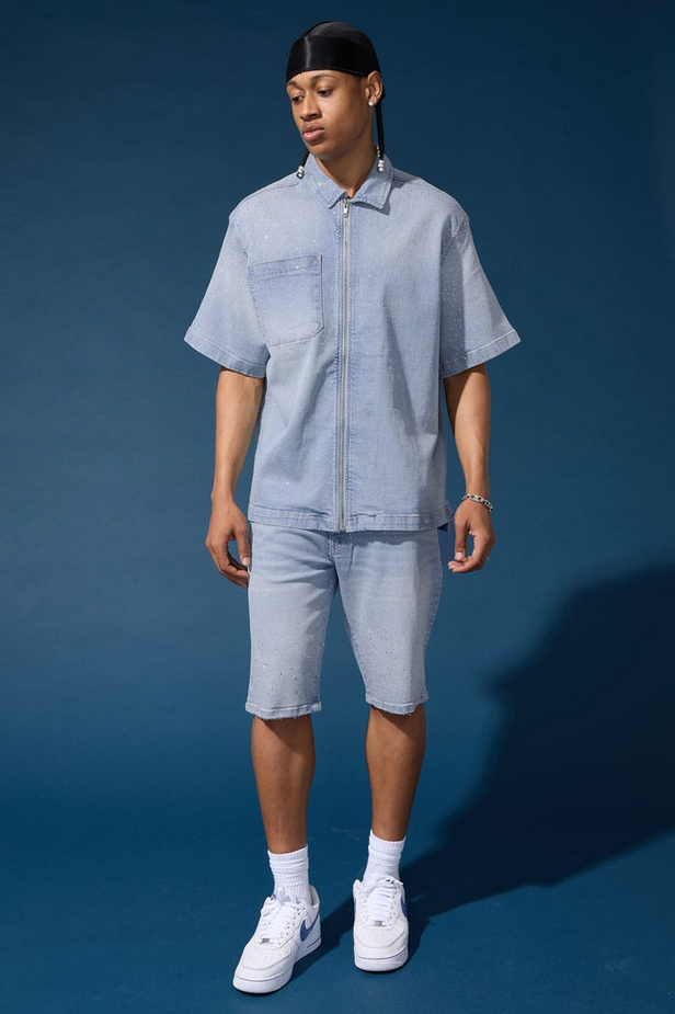 Jordan Craig - Radiant Denim Zip Up Shirt - Ice Blue