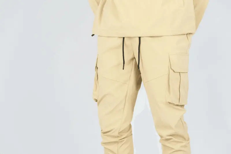 Rebel Minds - Solid Nylon Stacked Cargo Pants - Khaki - BLVD
