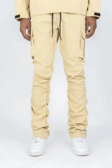 Rebel Minds - Solid Nylon Stacked Cargo Pants - Khaki - BLVD