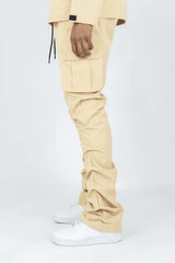 Rebel Minds - Solid Nylon Anorak & Stacked Cargo Pants Set - Khaki - BLVD