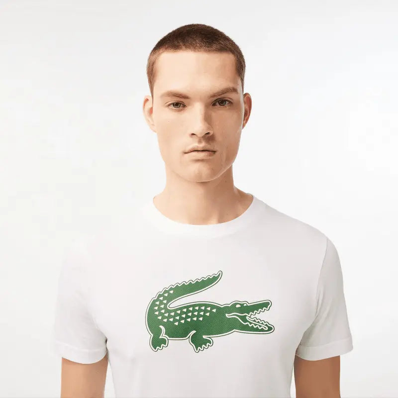 Lacoste Men's SPORT 3D Print Croc Jersey T-Shirt - White / Green 737 - BLVD