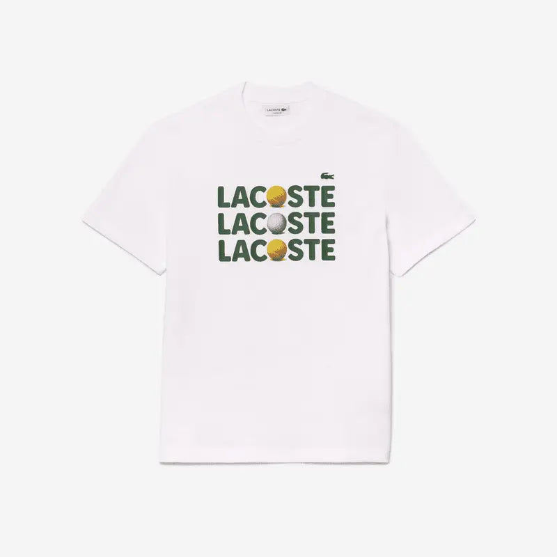 Lacoste Men's Heavy Cotton Tennis Ball Print T-Shirt - White 001 - BLVD