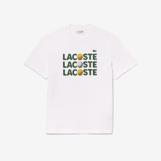 Lacoste Men's Heavy Cotton Tennis Ball Print T-Shirt - White 001 - BLVD