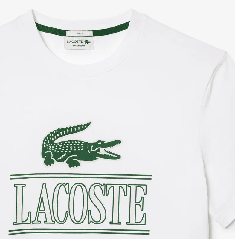 Lacoste Unisex Regular Fit Heavy Cotton Jersey T-Shirt - White Green 001 - BLVD