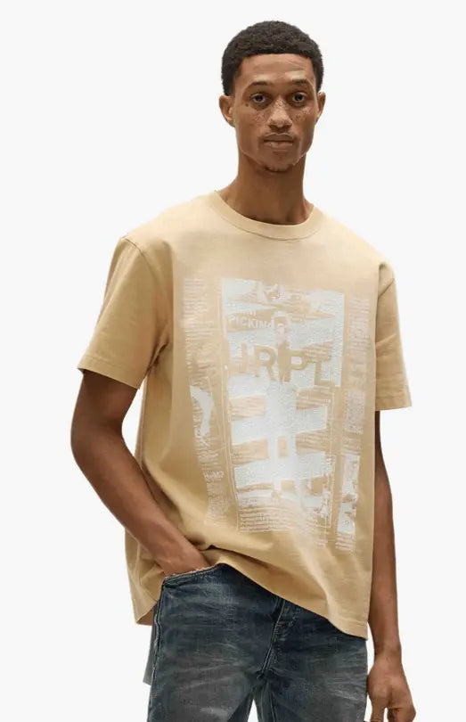 Purple Brand Newsprint Tee - Beige - P117-HABN225 - BLVD