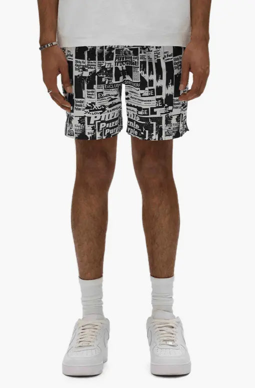 Purple Brand - Tabloid All Around Shorts - Black & White - P504-PMUT225 - BLVD